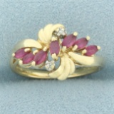 Ruby And Diamond Ring In 14k Yellow Gold