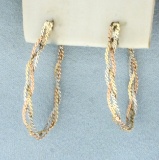 Tri-color Braided S-link Front To Back Hoop Earrings In 14k Yellow, Rose, And White Gold