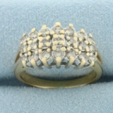 Three Row Diamond Split Shank Ring In 14k Yellow Gold