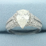 Large Pear Diamond Ring In 14k White Gold