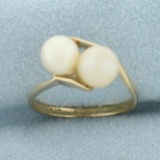 Cultured Pearl Toi Et Moi Bypass Ring In 10k Yellow Gold