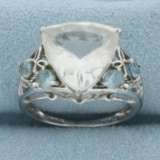 White Topaz And Aquamarine Statement Ring In 10k White Gold