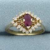 Ruby And Diamond Evil Eye Ring In 14k Yellow Gold
