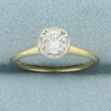 Vintage Diamond Solitaire Engagement Ring In 14k Yellow Gold