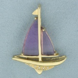 Amethyst And Diamond Sailboat Pendant In 14k Yellow Gold