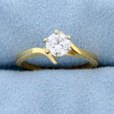 Bypass Diamond Solitaire Engagement Ring In 14k Yellow Gold