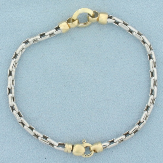 Two Tone Designer Cable Link Bracelet In 14k White And Yellow Gold