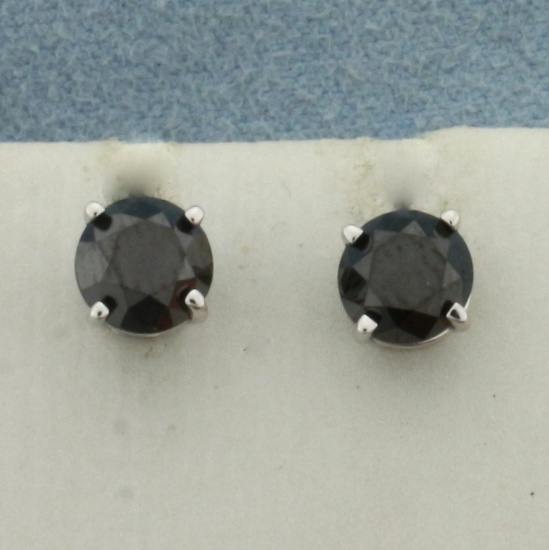 Black Diamond Stud Earrings In 14k White Gold