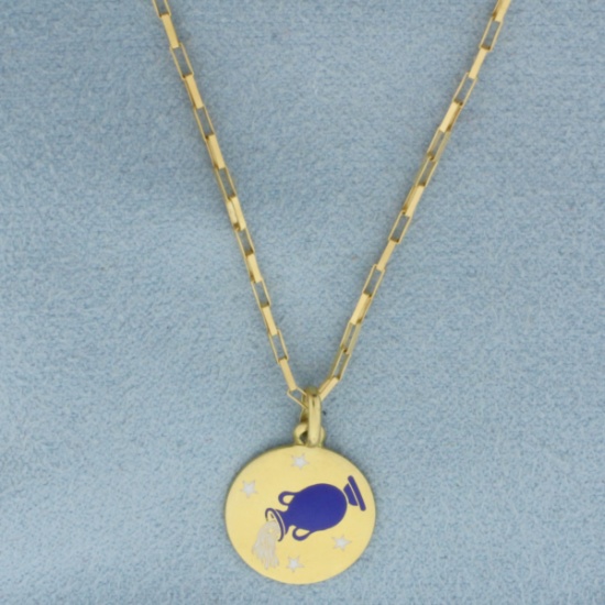 Aquarius Zodiac Water Bearer Necklace In 18k Yellow Gold