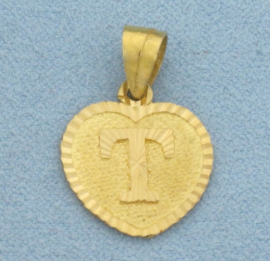 T Initial Monogram Heart Pendant In 21k Yellow Gold