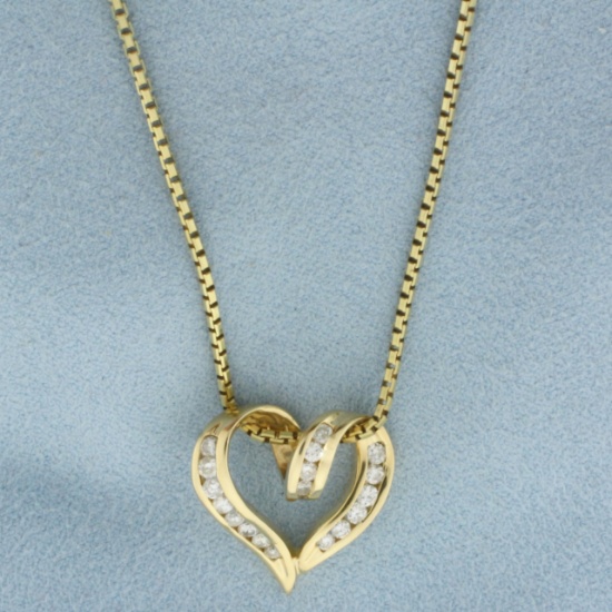 Italian Diamond Heart Necklace In 14k Yellow Gold