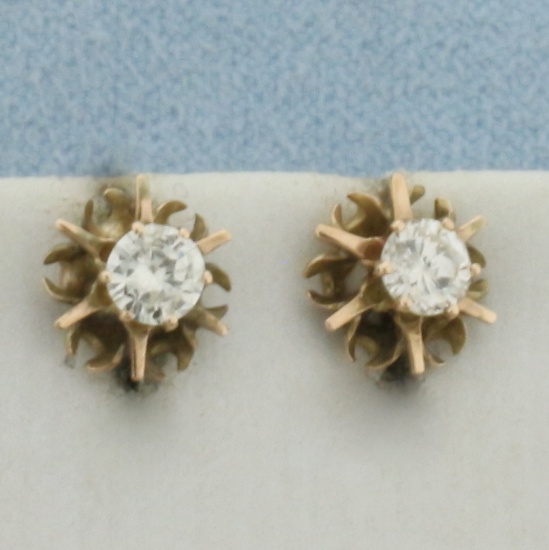 Vintage Diamond Buttercup Stud Earrings In 14k Yellow Gold