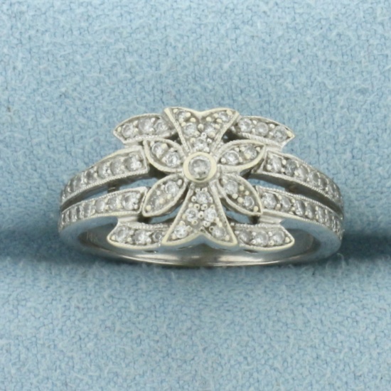 Deco Style Pave Diamond Ring In 14k White Gold