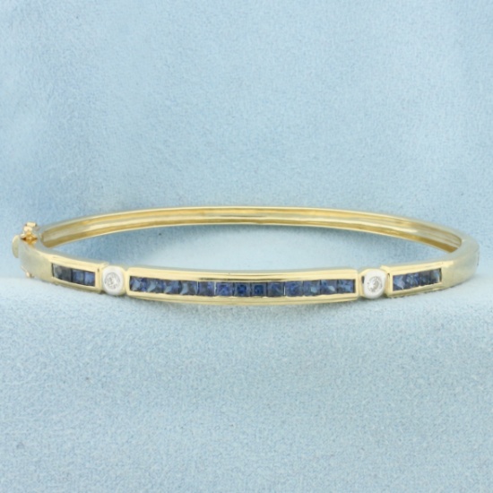 Sapphire And Diamond Hinged Bangle Bracelet In 14k Yellow Gold