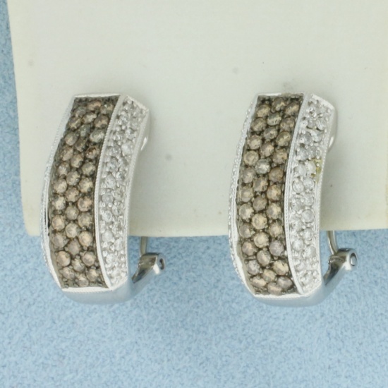 Chocolate And White Pave Diamond Earrings In 14k White Gold