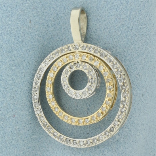 Circles Dimond Pendant In 14k White And Yellow Gold
