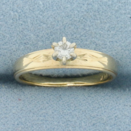 Vintage Diamond Solitaire Engagement Ring In 14k Yellow Gold