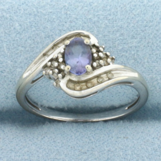Tanzanite And Diamond Ring In 10k White Gold