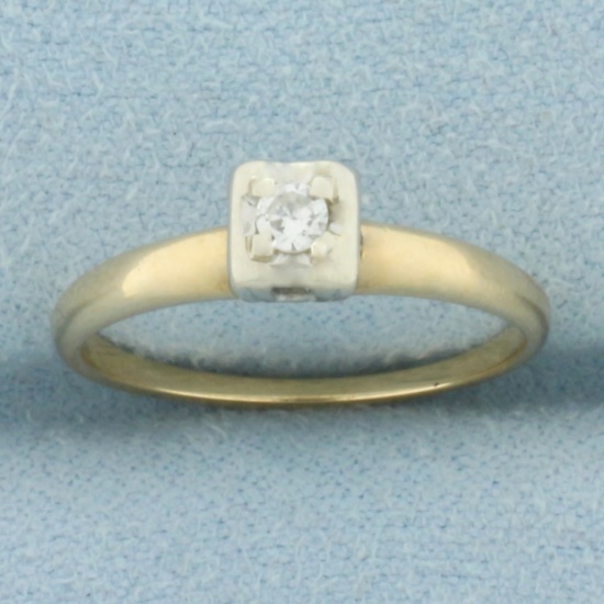 Vintage Diamond Solitaire Promise Ring In 14k Yellow Gold