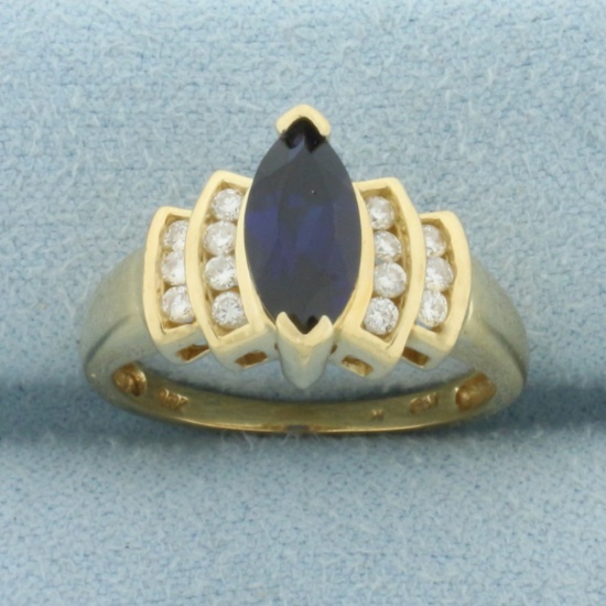 Vintage Sapphire And Diamond Ring In 14k Yellow Gold