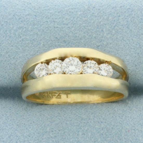 Mens Five Stone Diamond Ring In 14k Yellow Gold