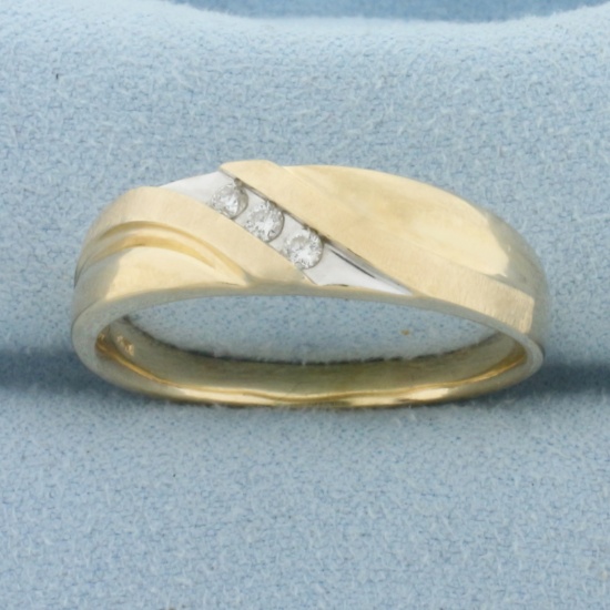 Mens Three Stone Diagonal Diamond Wedding Band Ring In 10k Yellow Gold