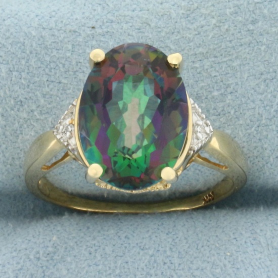 Mystic Topaz And Diamond Ring In 14k Yellow Gold