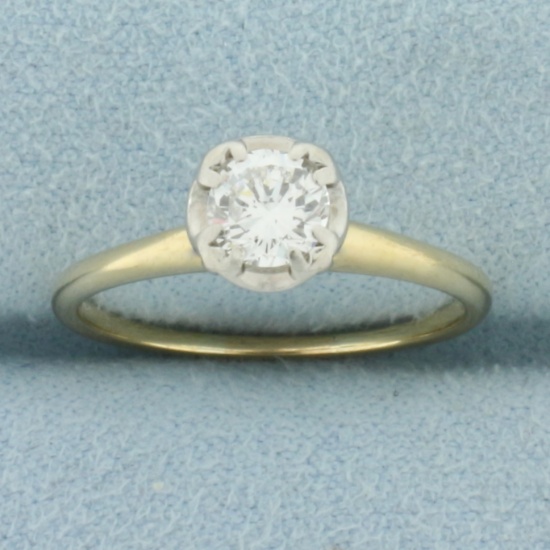 Vintage Diamond Solitaire Engagement Ring In 14k Yellow Gold