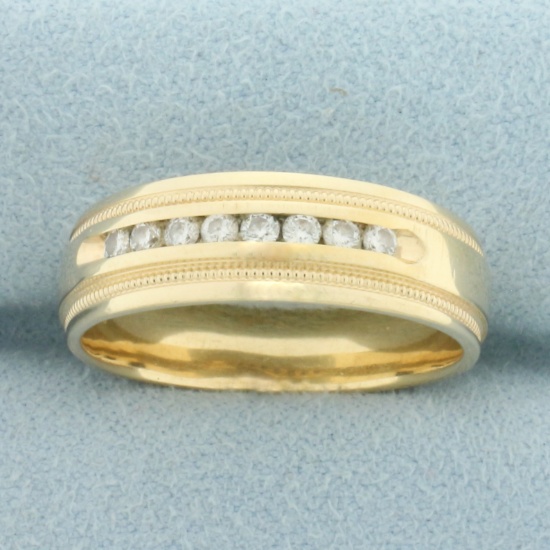 Mens Diamond Wedding Band Ring In 14k Yellow Gold