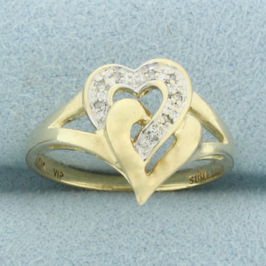 Diamond Lovers Heart Ring In 10k Yellow Gold