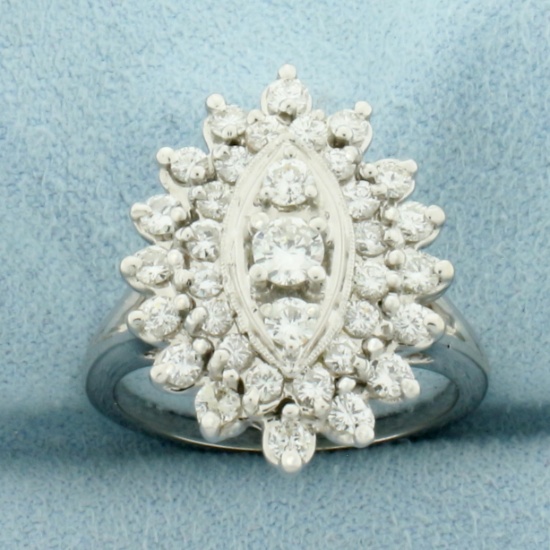 Vintage Diamond Cocktail Ring In 14k White Gold