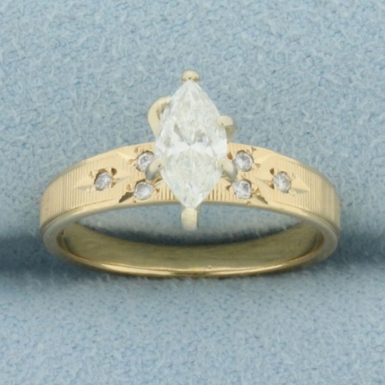 Vintage Marquise Diamond Engagement Ring In 14k Yellow Gold