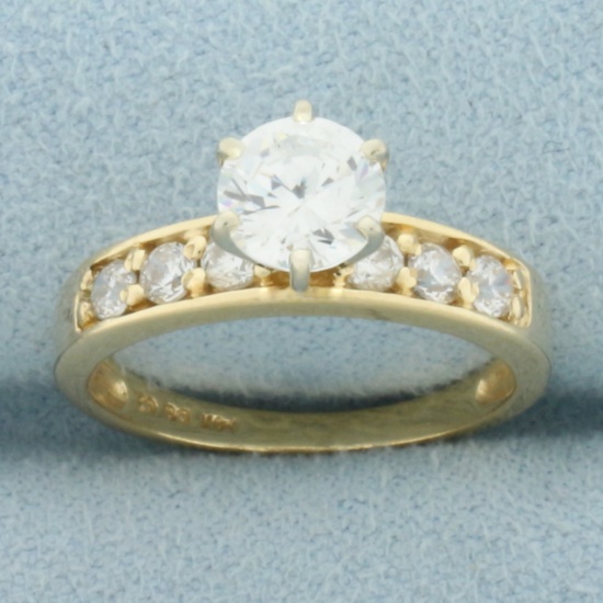 Cz Engagement Ring In 14k Yellow Gold