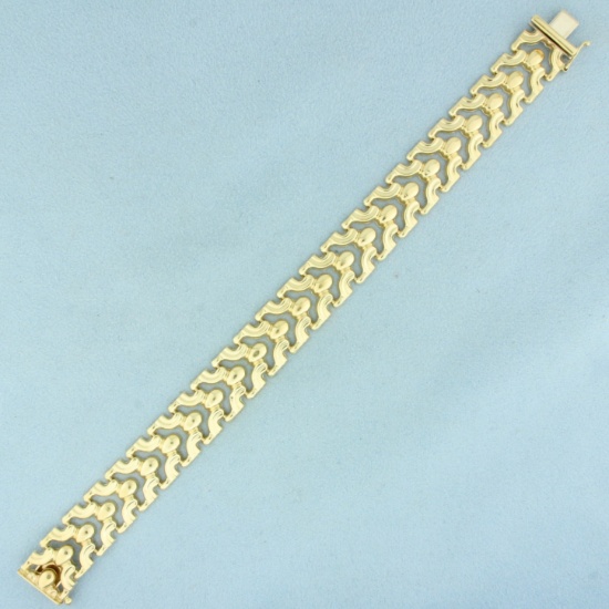 Italian Designer Fancy Link Bracelet In 14k Yellow Gold