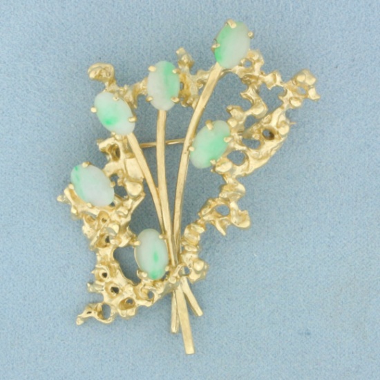 Jade Flower Bouquet Brooch In 14k Yellow Gold