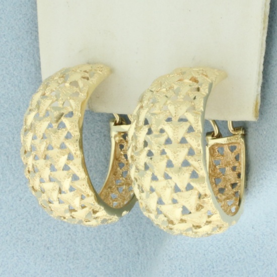 Woven Design Hoop Earrings In 14k Yellow Gold