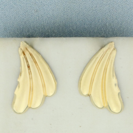 Fan Design Earrings In 14k Yellow Gold