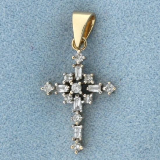 Diamond Cross Pendant In 10k Yellow Gold