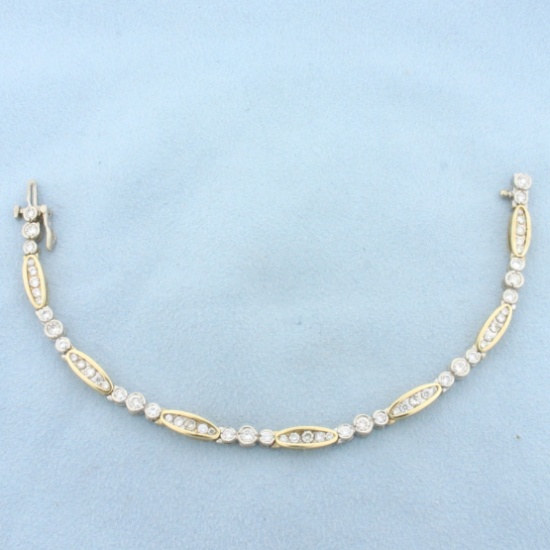 Two Tone Diamond Tennis Bracelet In 14k Yellow And White Gold