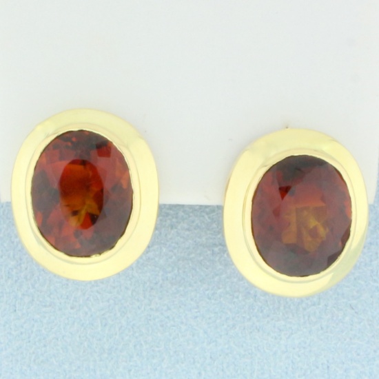 Bezel Set Citrine Stud Earrings In 18k Yellow Gold