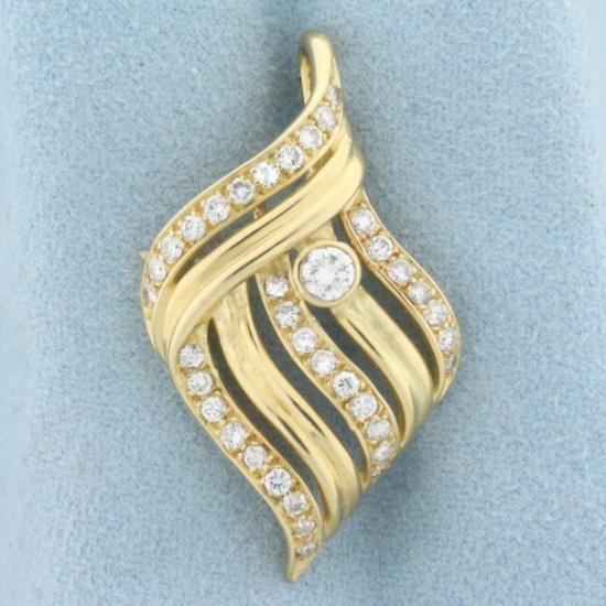 Abstract Wave Design Diamond Pendant In 14k Yellow Gold