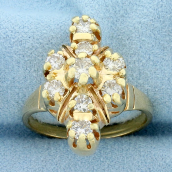 Vintage Diamond Cocktail Statement Ring In 14k Yellow Gold