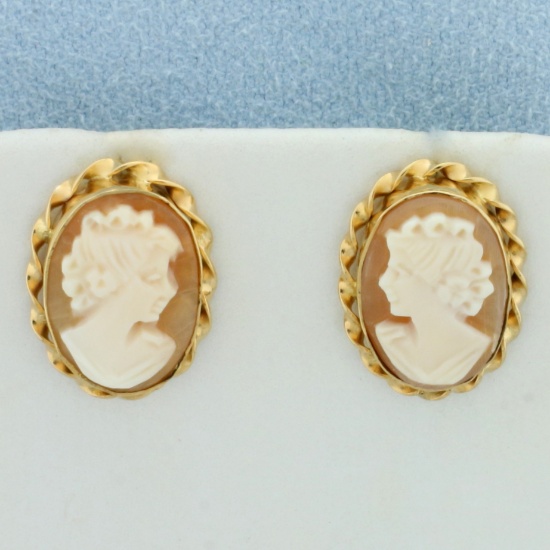 Designer Van Dell Cameo Earrings In 14k Yellow Gold