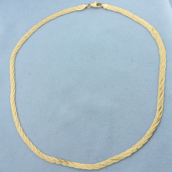 16 Inch Braided Herringbone Link Choker Necklace In 14k Yellow Gold