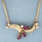 Italian Made Ruby And Diamond Necklace In 14k Yellow Gold