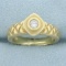 Unique Quilted Design Diamond Solitaire Ring In 14k Yellow Gold
