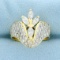Designer Marquise And Round Diamond Ring In 14k Yellow Gold