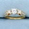 Vintage Three Stone Diamond Engagement Ring In 14k White And Yellow Gold