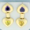 Designer Purple And Yellow Sapphire Dangle Heart Earrings In 14k Yellow Gold