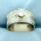 Diamond Wide Band Solitaire Engagement Ring In 14k White Gold